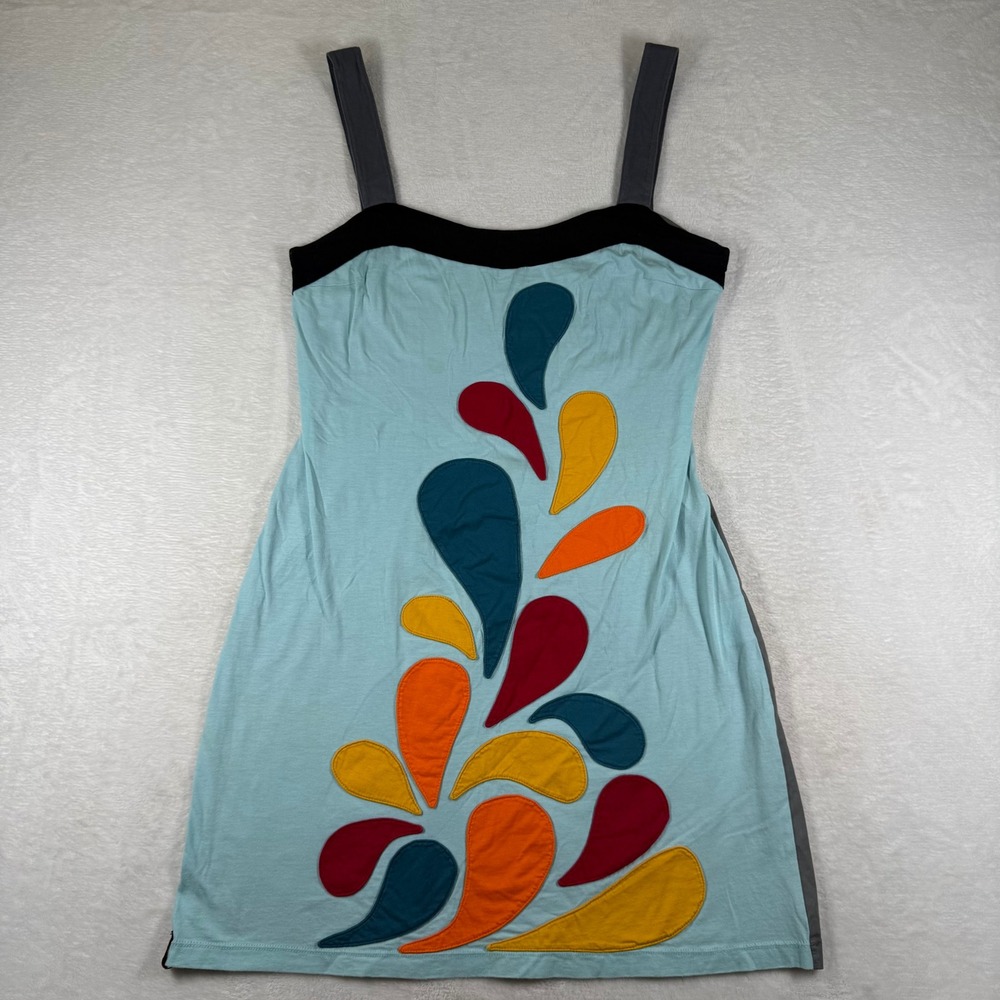 Pygmees Womens Light Blue Cotton Abstract Applique Sleeveless Mini Dress Size 4